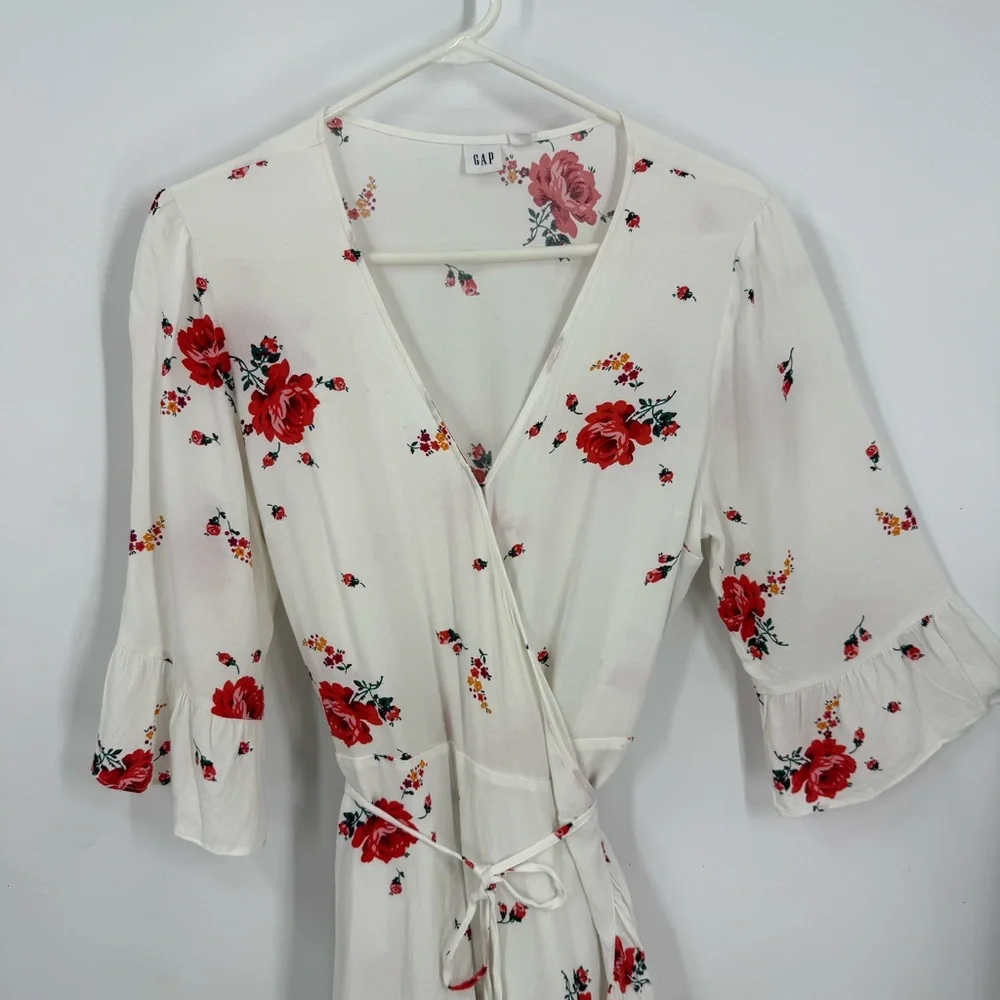 GAP Floral ruffle Wrap Mini Dress - White and Red L - Picture 10 of 15